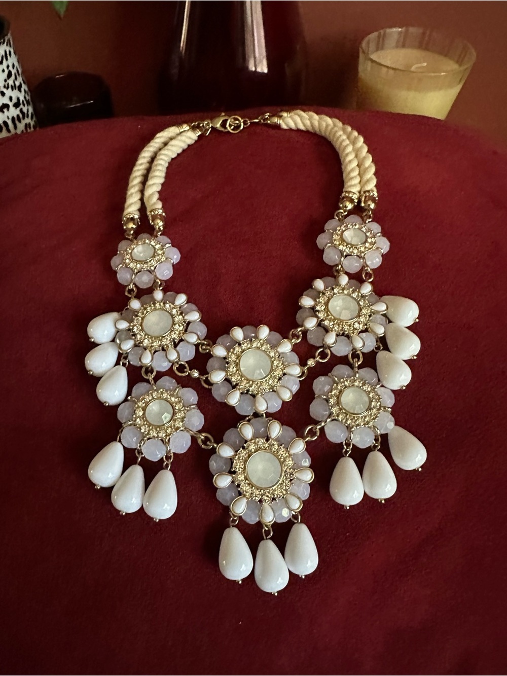Banana Republic White and Gold Floral Bib Necklace